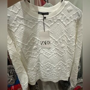 Zara Ivory Geometric Knit Sweater